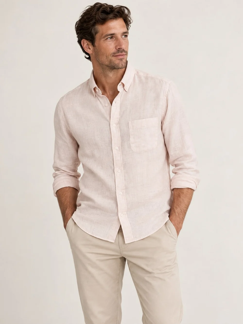 J. CREW x BAIRD MCNUTT Irish Linen Slim Fit Button Down Shirt Small Pale Pink